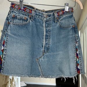 Denim beaded skirt tribal design Waist 31